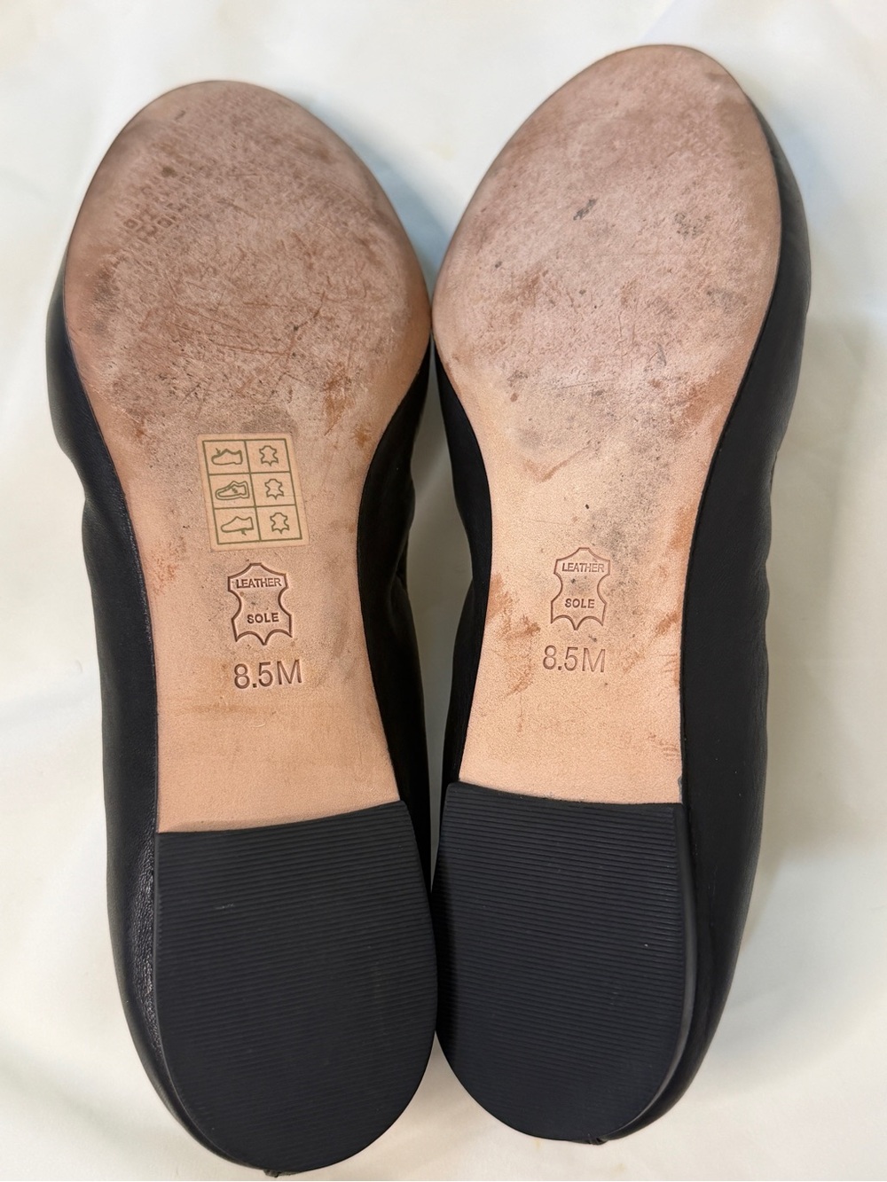 Tory Burch Liana Black Leather Ballet Flats with Crystal Logo Toe - Size 8.5